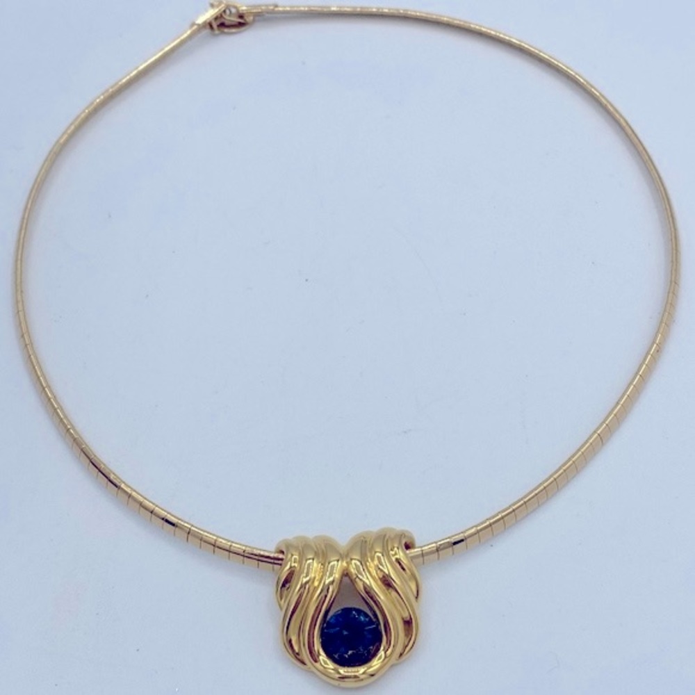 Vintage Nolan Miller Gold Tone Necklace With Gold Tone Blue Sapphire Slide - Picture 12 of 13